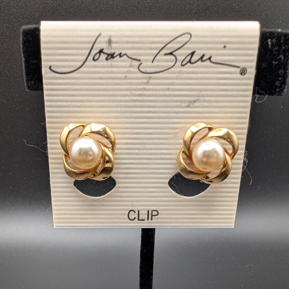 Joan Bau Gold-Tone Faux Pearl Clip-On Earrings - Vintage - NWT